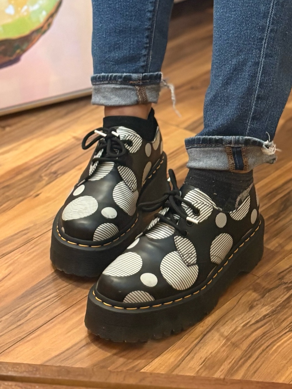 Black Platform Oxford with White Polka Dot Print